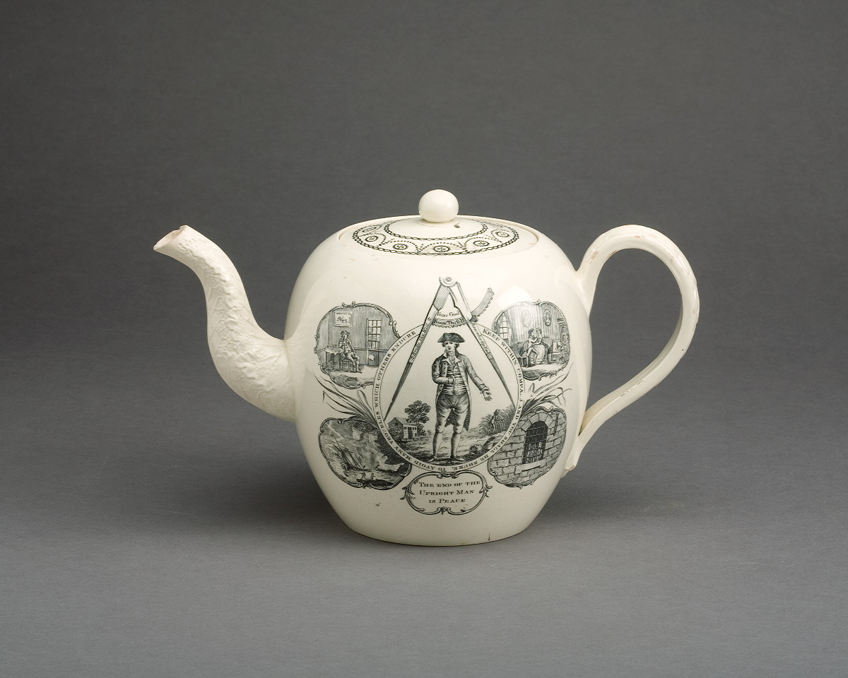 Appraisal: ENGLISH CREAMWARE BLACK TRANSFER-PRINTED TEAPOT WEDGWOOD CO CIRCA - Of