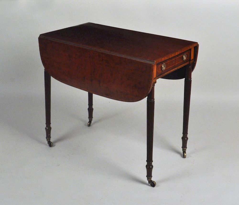 Appraisal: English Sheraton Inlaid Mahogany Pembroke Table having one working drawer