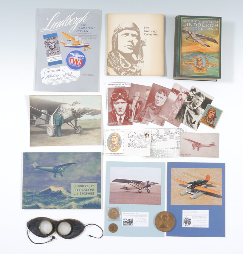 Appraisal: COLLECTION OF CHARLES LINDBERGH MEMORABILIA To include postcards bronze medals