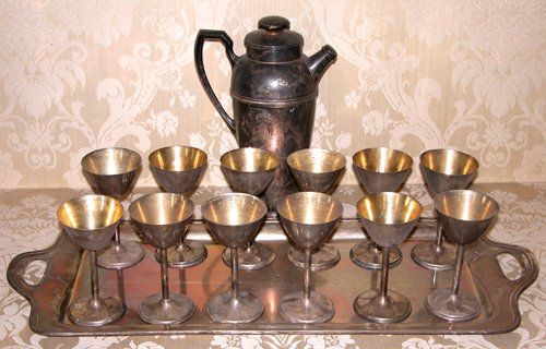 Appraisal: Title Silver Cocktail Set with cocktail glasses under tray and