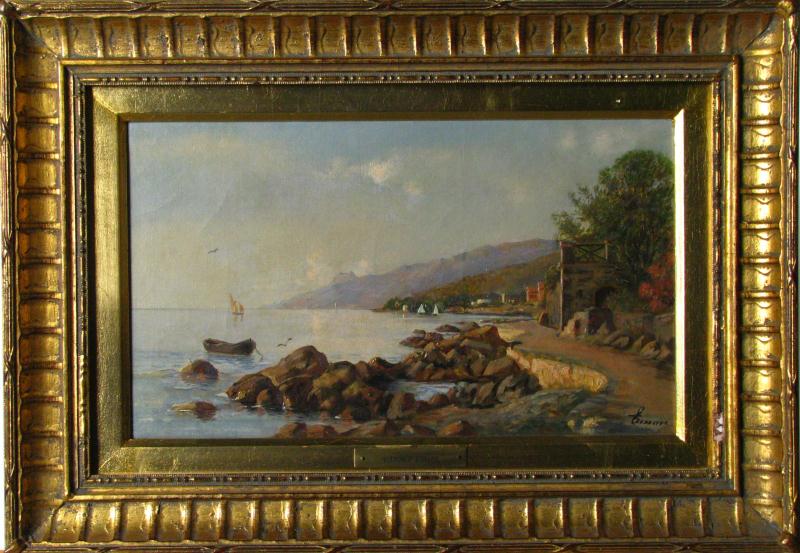 Appraisal: Vittorio Eimare Signed Decorator Oil Painting depicting a rocky shoreline