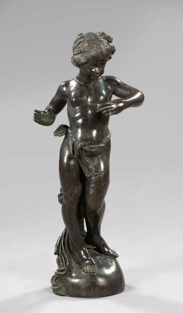 Appraisal: Large French Patinated Bronze Figure of a Scantily Draped Child