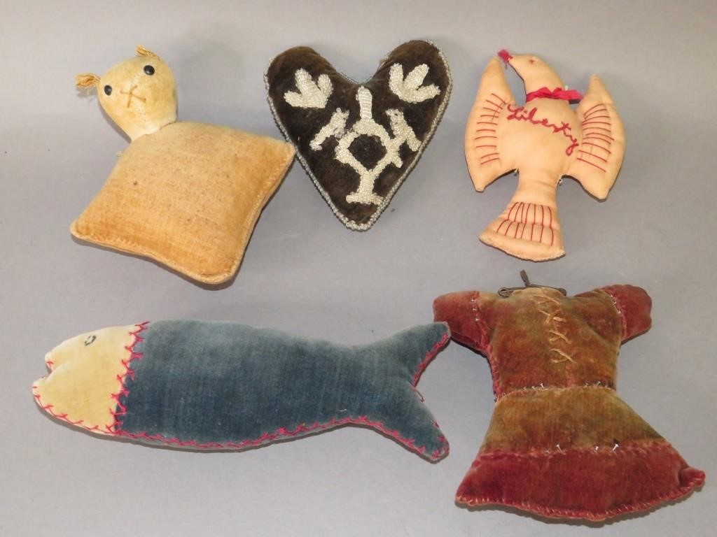 Appraisal: VARIOUS FIGURAL PIN CUSHIONSca - Iroquois Tribe beadwork heart shaped