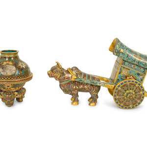 Appraisal: Three Chinese Cloisonn Articles TH TH CENTURY comprising an ox