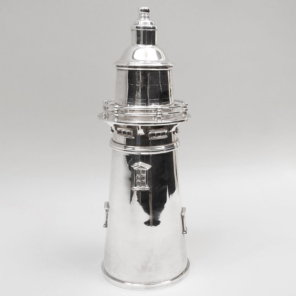 Appraisal: Silver Plate Lighthouse Form Cocktail Shaker x in diam Condition