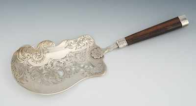 Appraisal: A French Silver Server with Wooden Handle Apprx - L