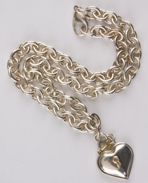 Appraisal: Tiffany Sterling Necklace and Locket link necklace with heart shaped