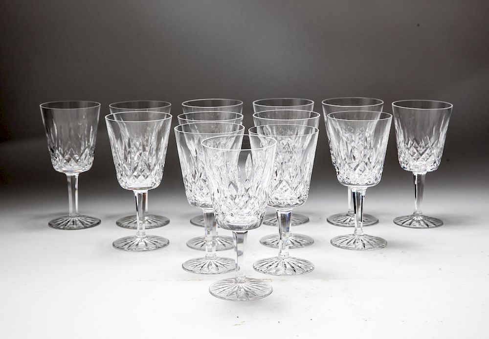 Appraisal: Waterford Crystal Lismore Water Goblets Thirteen Waterford crystal water goblets