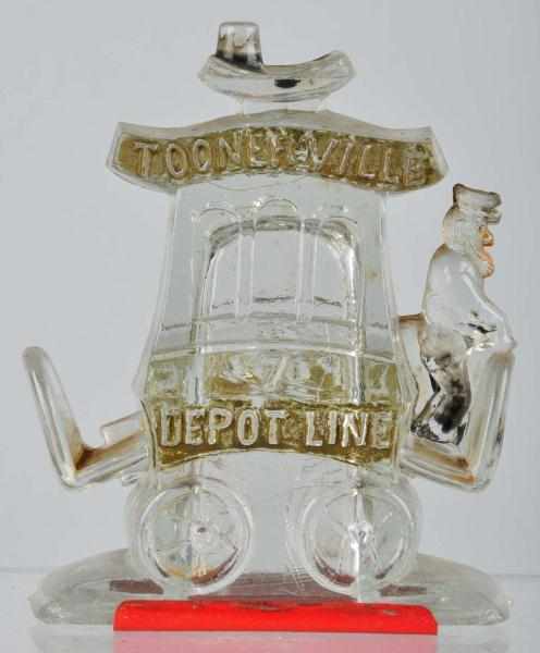 Appraisal: Glass Toonerville Trolley Candy Container Description Circa Embossed by Fontaine