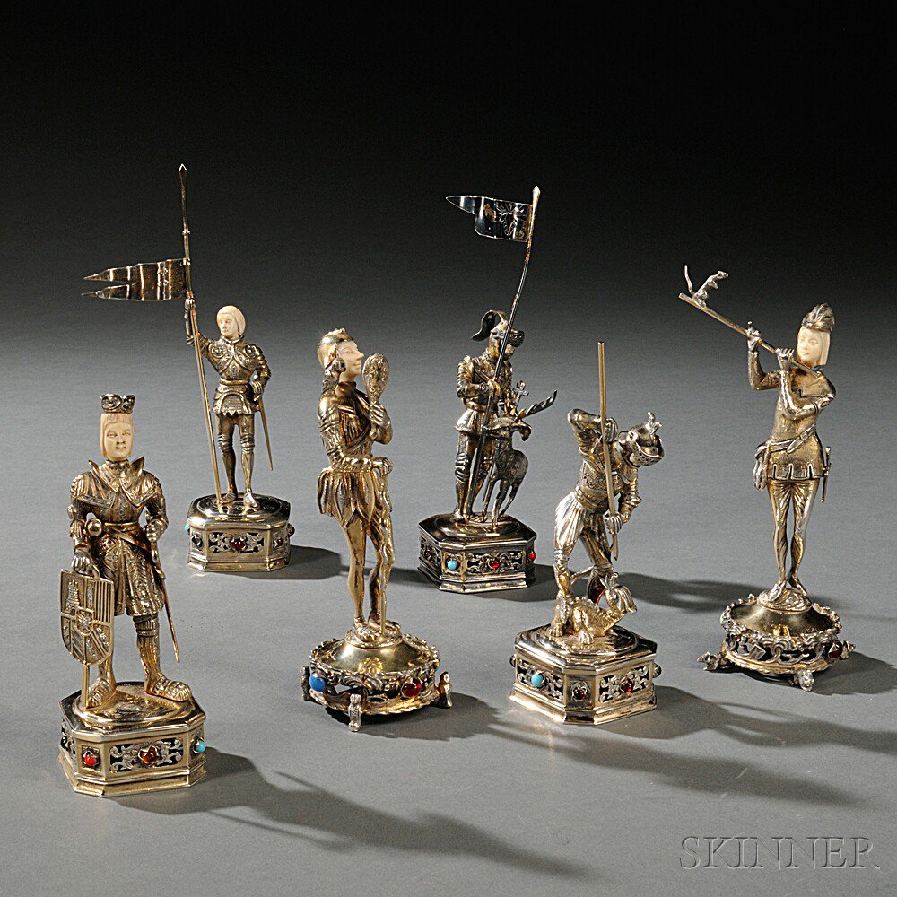 Appraisal: Six German Sterling Silver Figures early th century retailed by