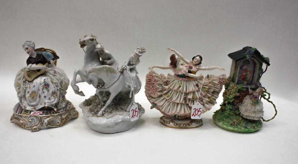 Appraisal: PORCELAIN FIGURAL SCULPTURES AND A TABLE LAMP pieces including religious