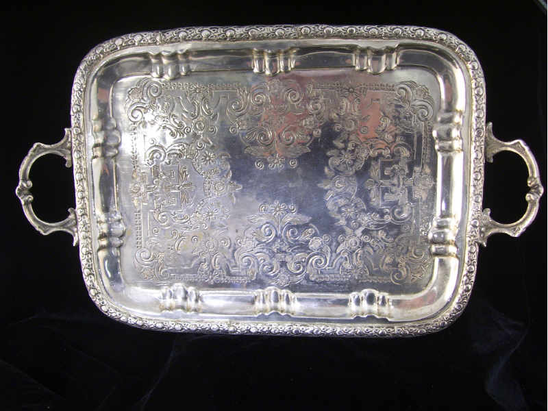 Appraisal: Silver Two Handled Tray Silver two handled serving tray with