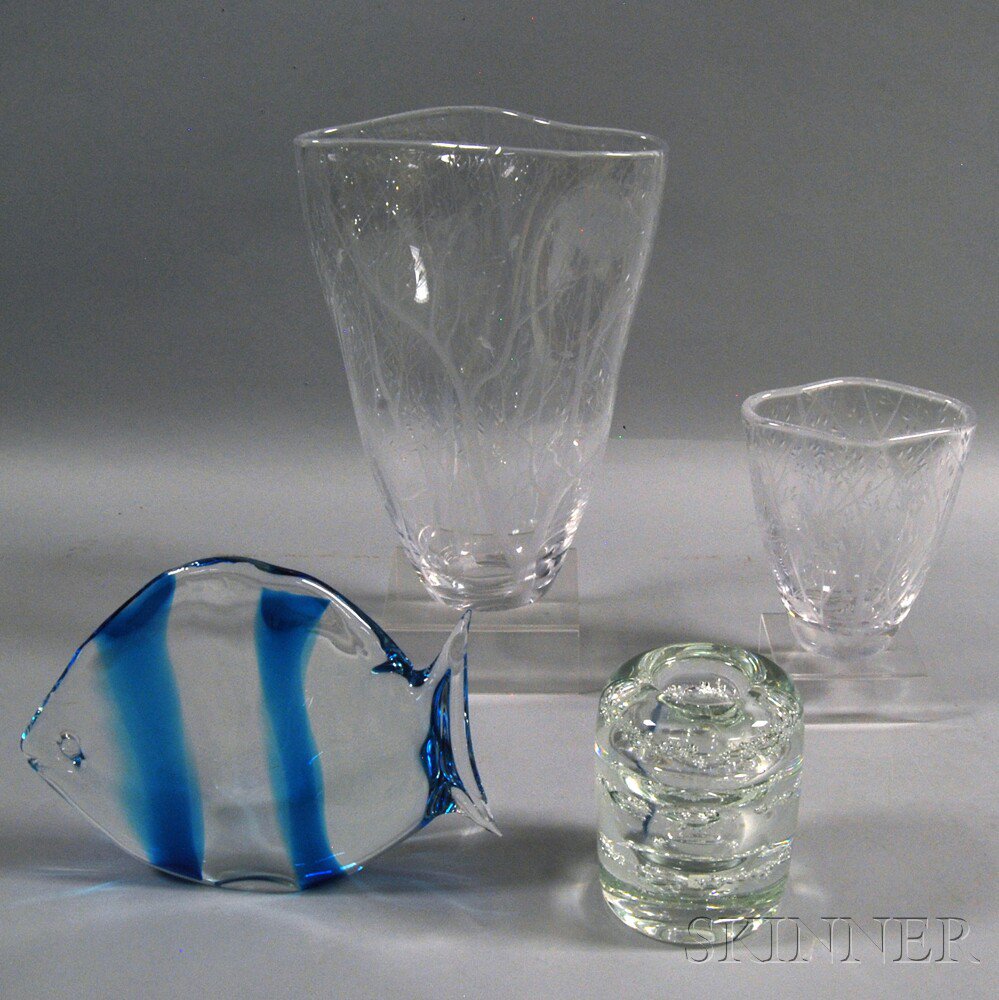 Appraisal: Four Art Glass Items th century two Kosta vases with