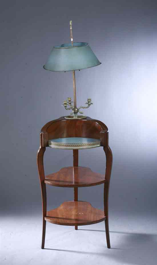 Appraisal: CONTINENTAL WALNUT SIDE TABLE Shaped top having mounted lamp cabriole