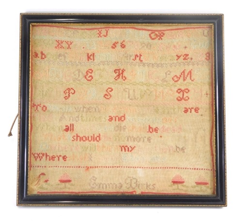 Appraisal: A Victorian alphabetic and motto sampler by Emma Birks undated