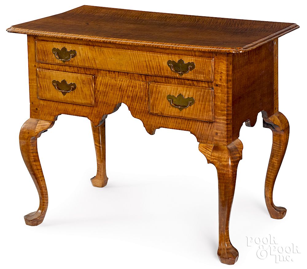 Appraisal: Philadelphia Queen Anne tiger maple dressing table Exclusive on Bidsquare