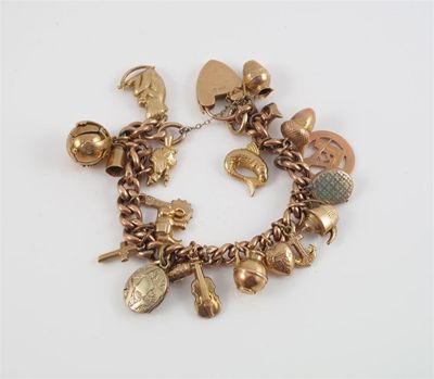 Appraisal: A gold charm bracelet The gold curb link bracelet mounted