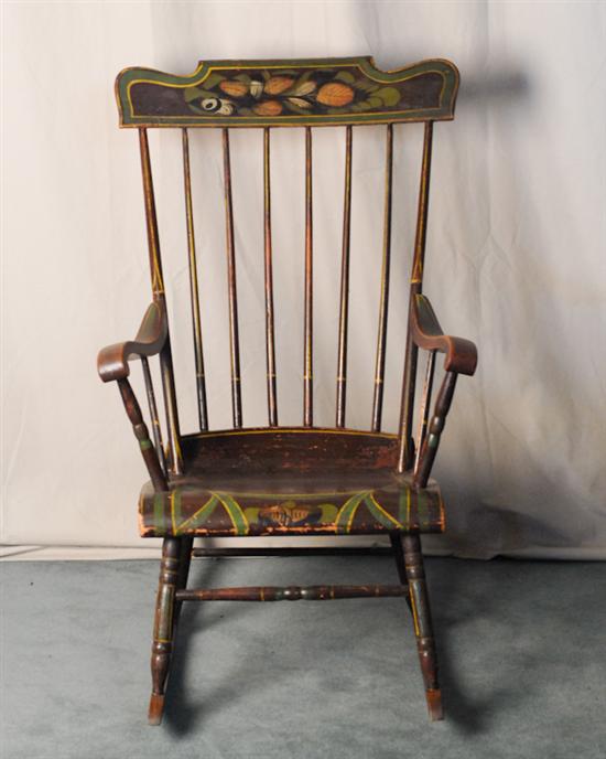 Appraisal: A M th C Paint and Stencil Decorated Boston Rocker