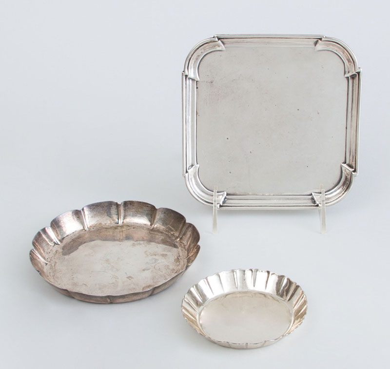 Appraisal: GEORGE I SILVER WAITER AND TWO SILVER SWEETMEAT DISHES The