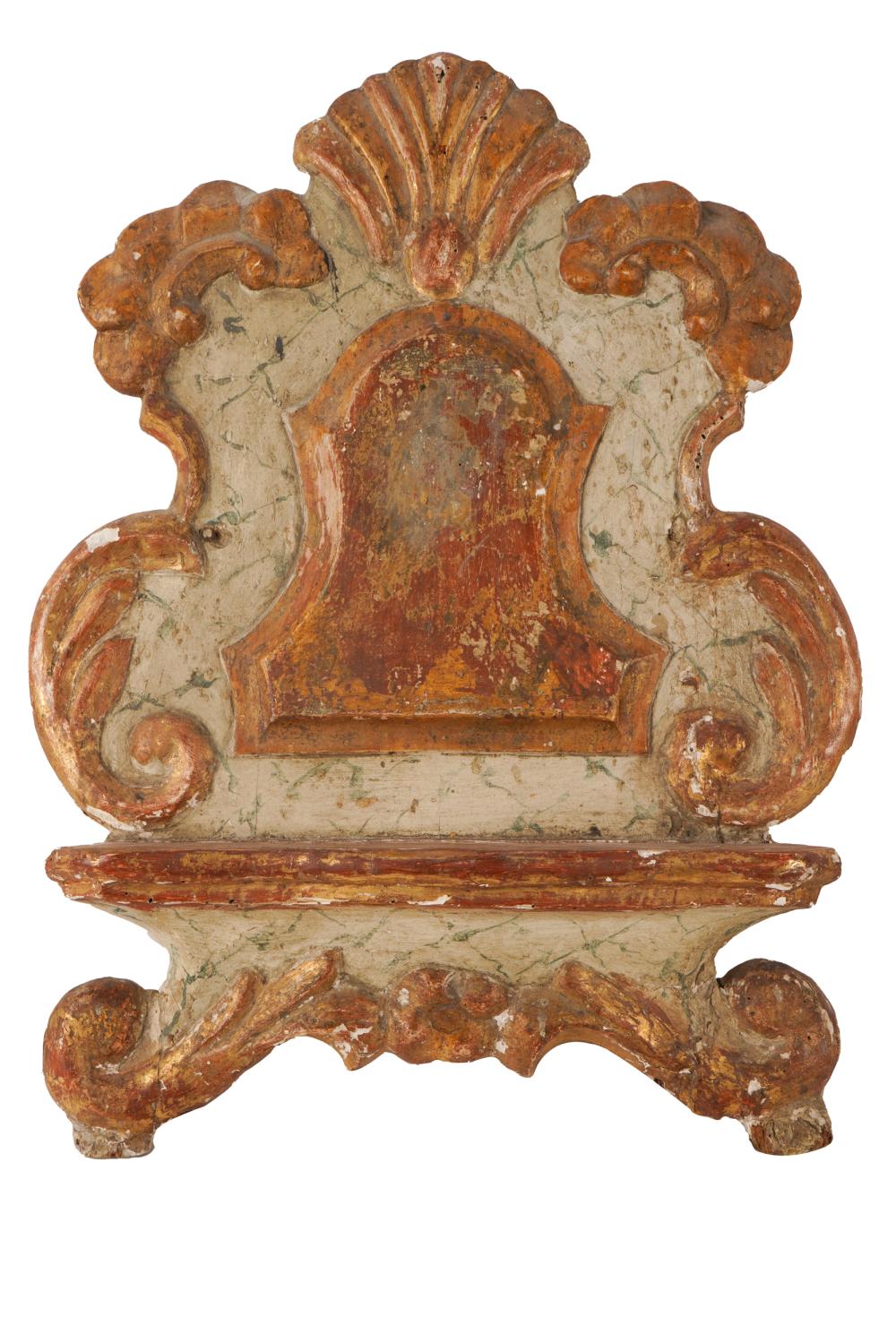 Appraisal: ROCOCO CARVED PAINTED GILT WOOD STANDpainted white with green veins