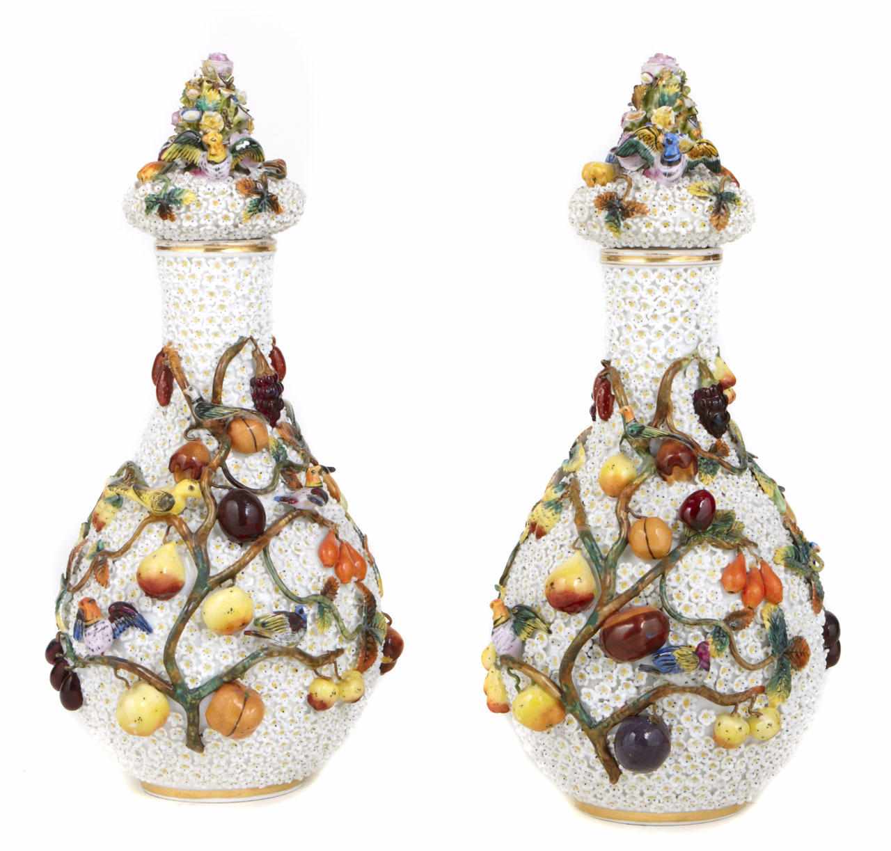 Appraisal: A pair of Continental porcelain Schneeballen style covered vases th