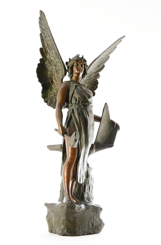 Appraisal: SCHIMMELPFENNIG Oswald German - Winged Justice Patinated Metal '' H