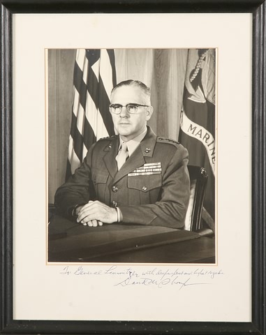 Appraisal: Signed photograph of Shoup in uniform at desk with inscription