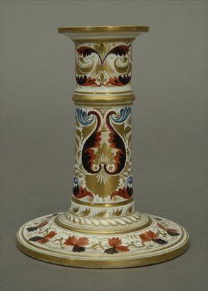 Appraisal: Derby Gilt and Polychrome Decorated Porcelain Candlestick in in diam