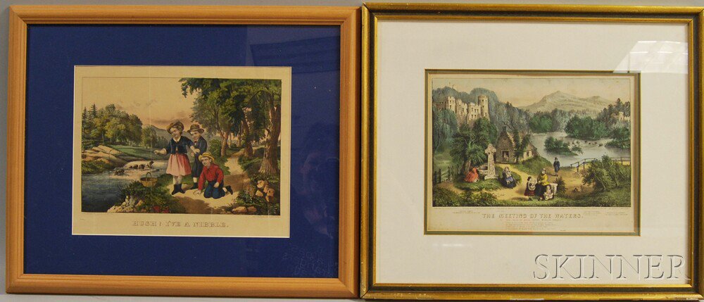 Appraisal: Two Framed Currier Ives Hand-colored Engravings titled The Meeting of