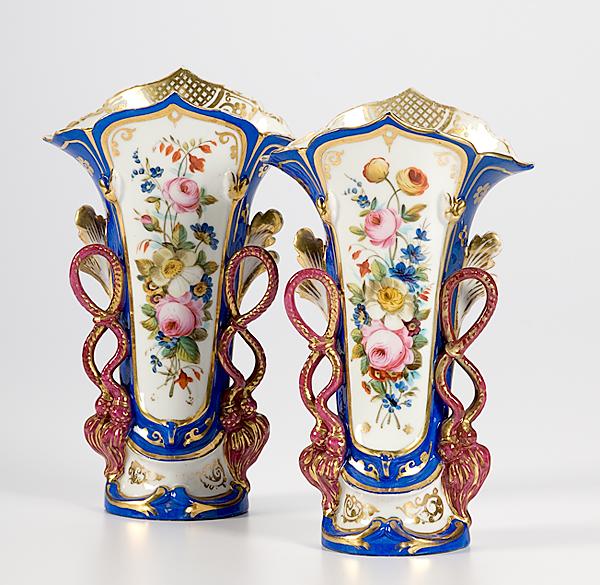 Appraisal: OLD PARIS STYLE SPILL VASES A pair of painted and