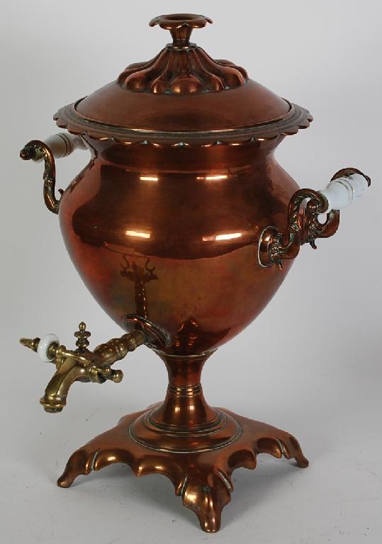 Appraisal: VICTORIAN COPPER TWO HANDLED COPPER PEDESTAL TEA URN of ovoid