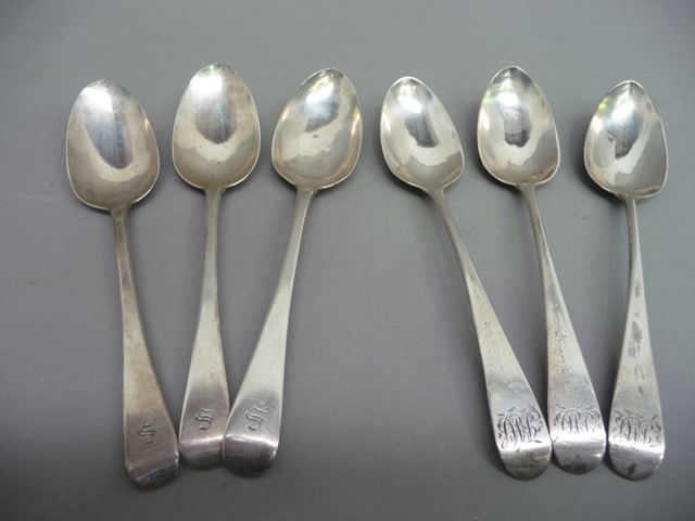 Appraisal: Six sterling silver soup spoons London a pair of M