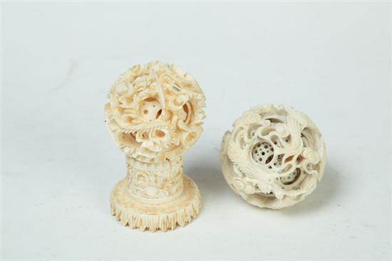 Appraisal: TWO CARVED IVORY PUZZLE BALLS China early th century Both