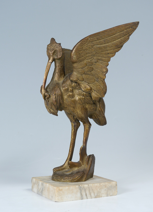 Appraisal: BRONZE SCULPTURE OF CRANE WITH SNAKE '' x '' x