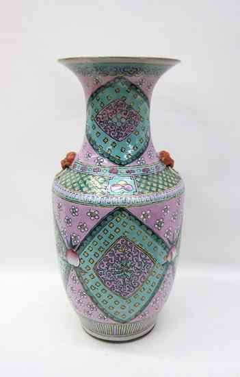 Appraisal: CHINESE FAMILE VERTE VASE enameled with peaches between diamond-shaped panels