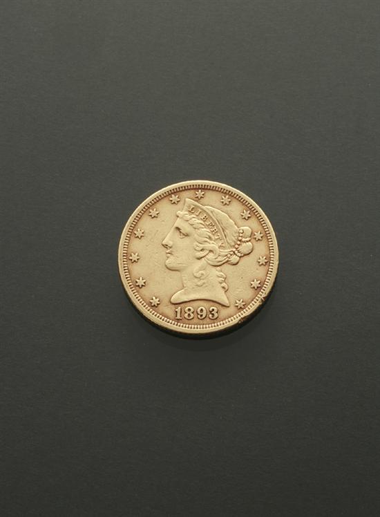 Appraisal: U S Half Eagle Five-Dollar Gold Coin Dated