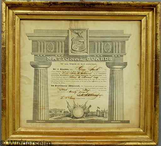 Appraisal: National Guard th Regiment New York City certificate of George