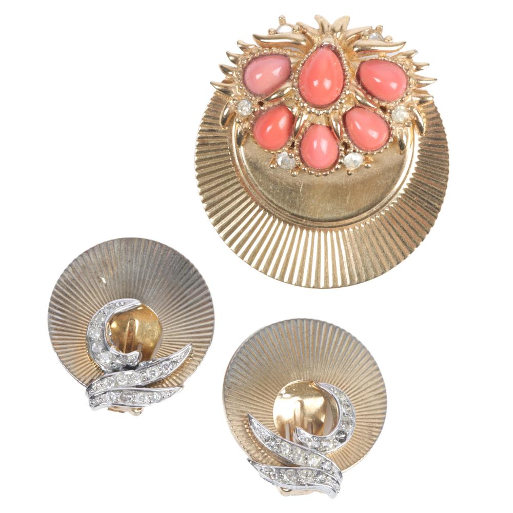 Appraisal: BOUCHER PC PLEATED FAN PIN WITH CORAL CABOCHONS AND CIRCLE