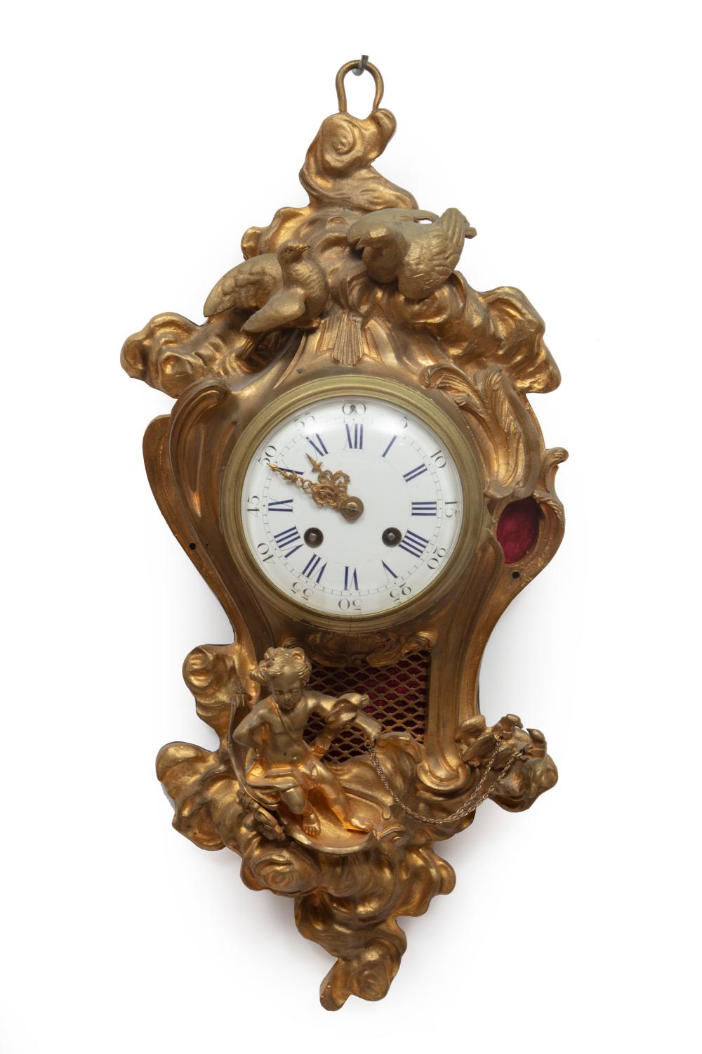 Appraisal: Napoleon III Gilt Bronze Cartel Clock late th c striking