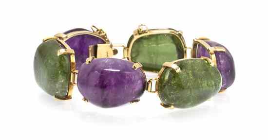 Appraisal: A Karat Yellow Gold Amethyst and Tourmaline Bracelet containing three