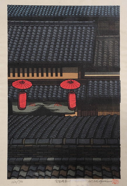 Appraisal: Nishijima Katsuyuki Japanese b Roofs in Muromachi signed titled numbered