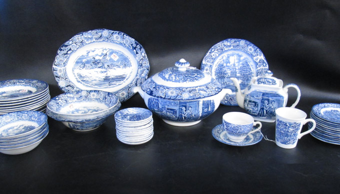 Appraisal: STAFFORDSHIRE LIBERTY BLUE DINNERWARE SET eighty-five pieces comprised of dinner