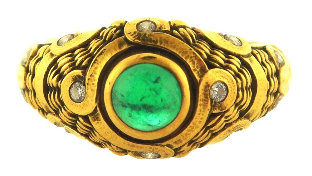 Appraisal: JEWELRY K Alex Sepkus emerald and diamond ring stamped and