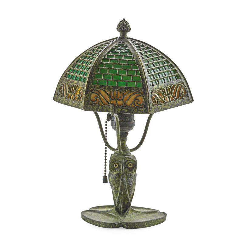 Appraisal: BRADLEY HUBBARD Boudoir lamp with owls Condition Report One small