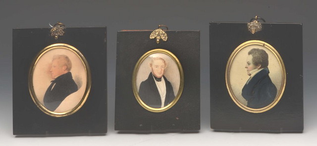 Appraisal: THREE OVAL TH CENTURY MINIATURE PORTRAITS of a gentleman each