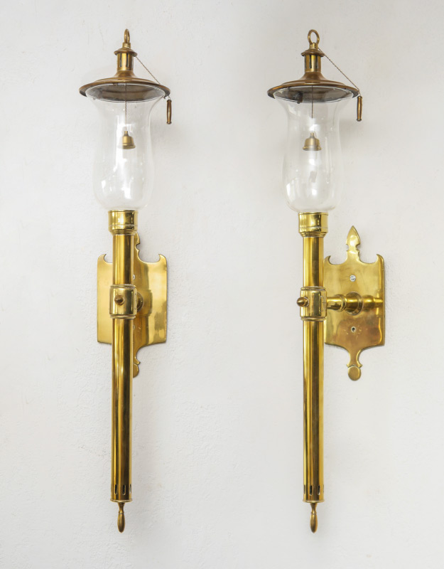 Appraisal: PAIR BRASS CANDLE SCONCE TORCHIERES Pair of single candle lights