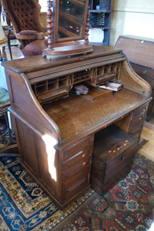 Appraisal: OAK ROLL TOP CUTLER DESK INKWELLS IN OFFICE