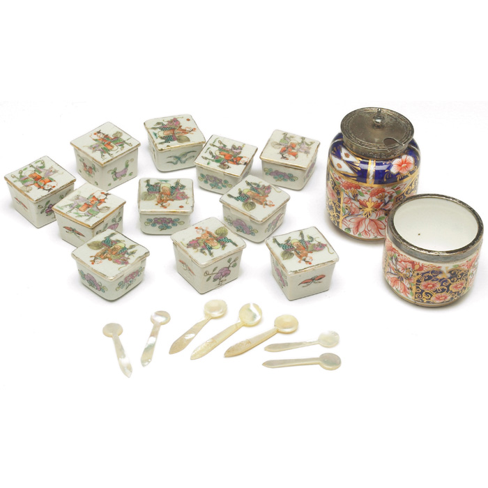 Appraisal: Chinese lidded salts set of eleven miniature porcelain forms each