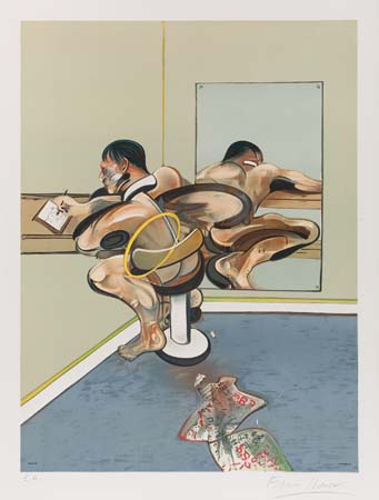 Appraisal: FRANCIS BACON Figure Writing Reflected in a Mirror Color lithograph