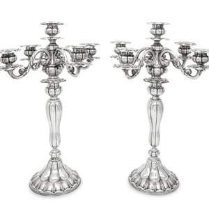 Appraisal: A Pair of Continental Silver Five-Light Candelabra Probably Italian ozt